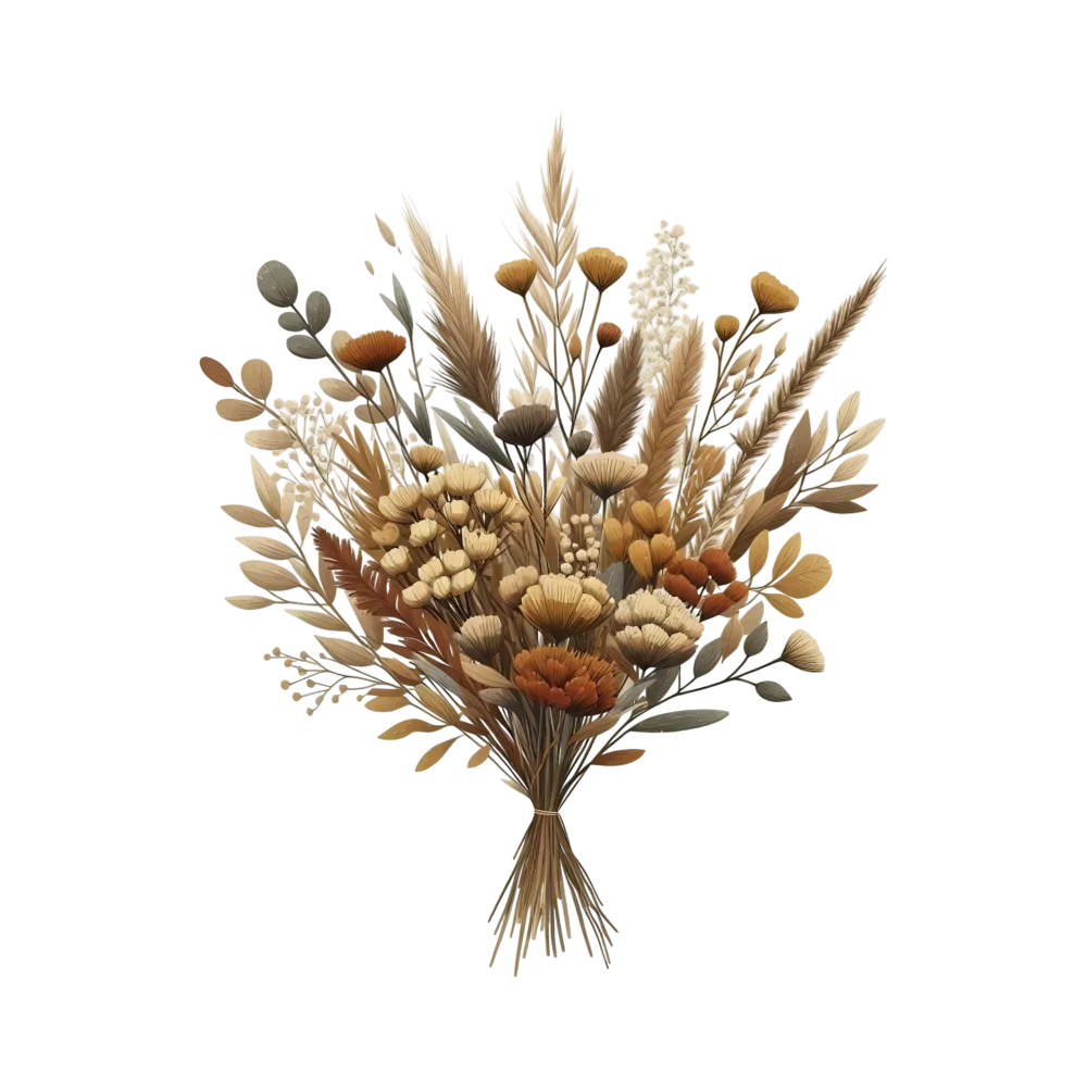 Dried Wildflower and Wheat Bouquet in Earth Tones