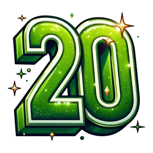 Shiny Green Number 20 Glittering on Black