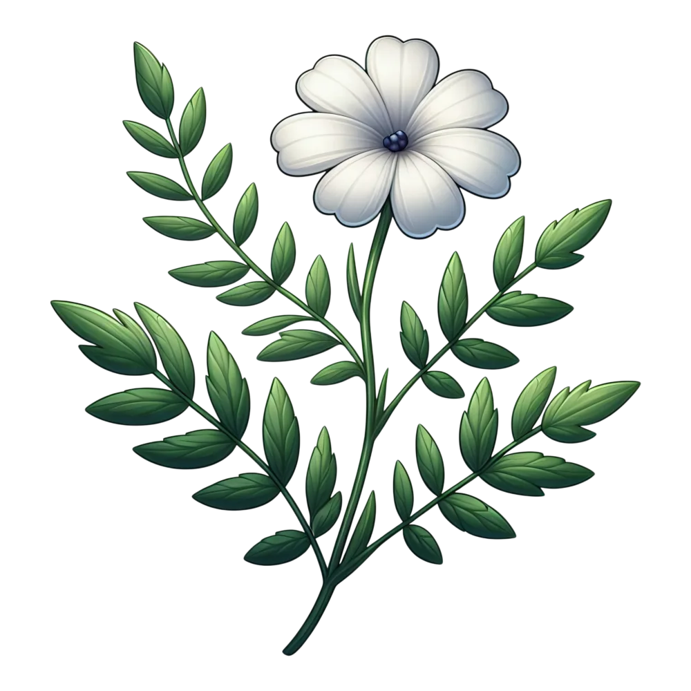White Flower with Green Leaves Branch Illustration