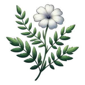 White Flower with Green Leaves Branch Illustration