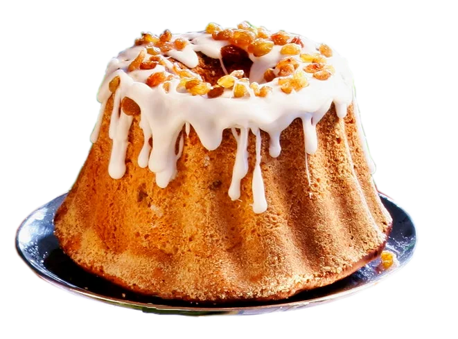 Bundt Cake with White Icing and Candied Fruit Topping