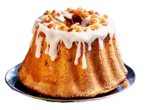 Bundt Cake with White Icing and Candied Fruit Topping