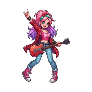 Female Rock Musician Playing Electric Guitar Cartoon