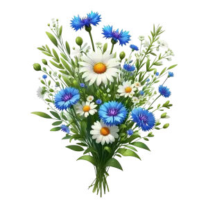 Bouquet of Blue Cornflowers and White Daisies