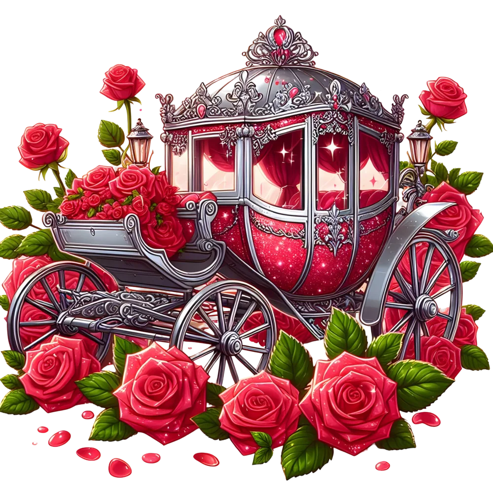 Ornate Red Rose Carriage with Silver Accents