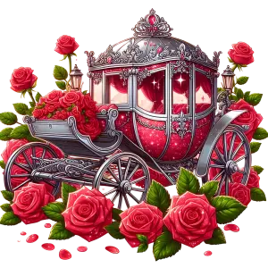 Ornate Red Rose Carriage with Silver Accents