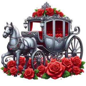 Silver Carriage with Red Roses and White Horse