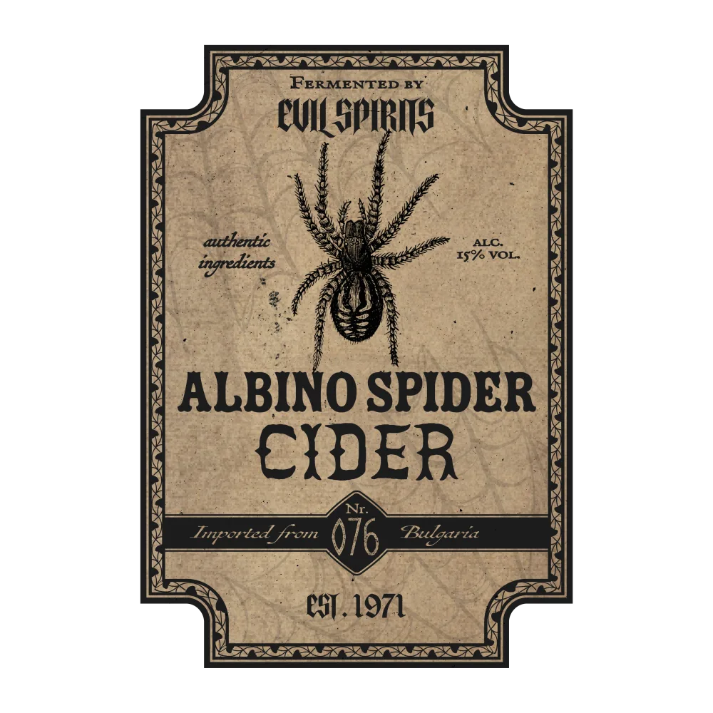 Albino Spider Cider Vintage Label with Spider Illustration