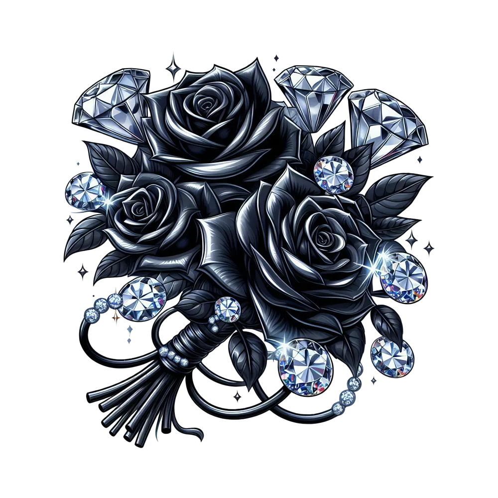 Black Roses Bouquet with Diamonds Illustration