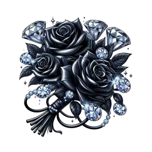 Black Roses Bouquet with Diamonds Illustration