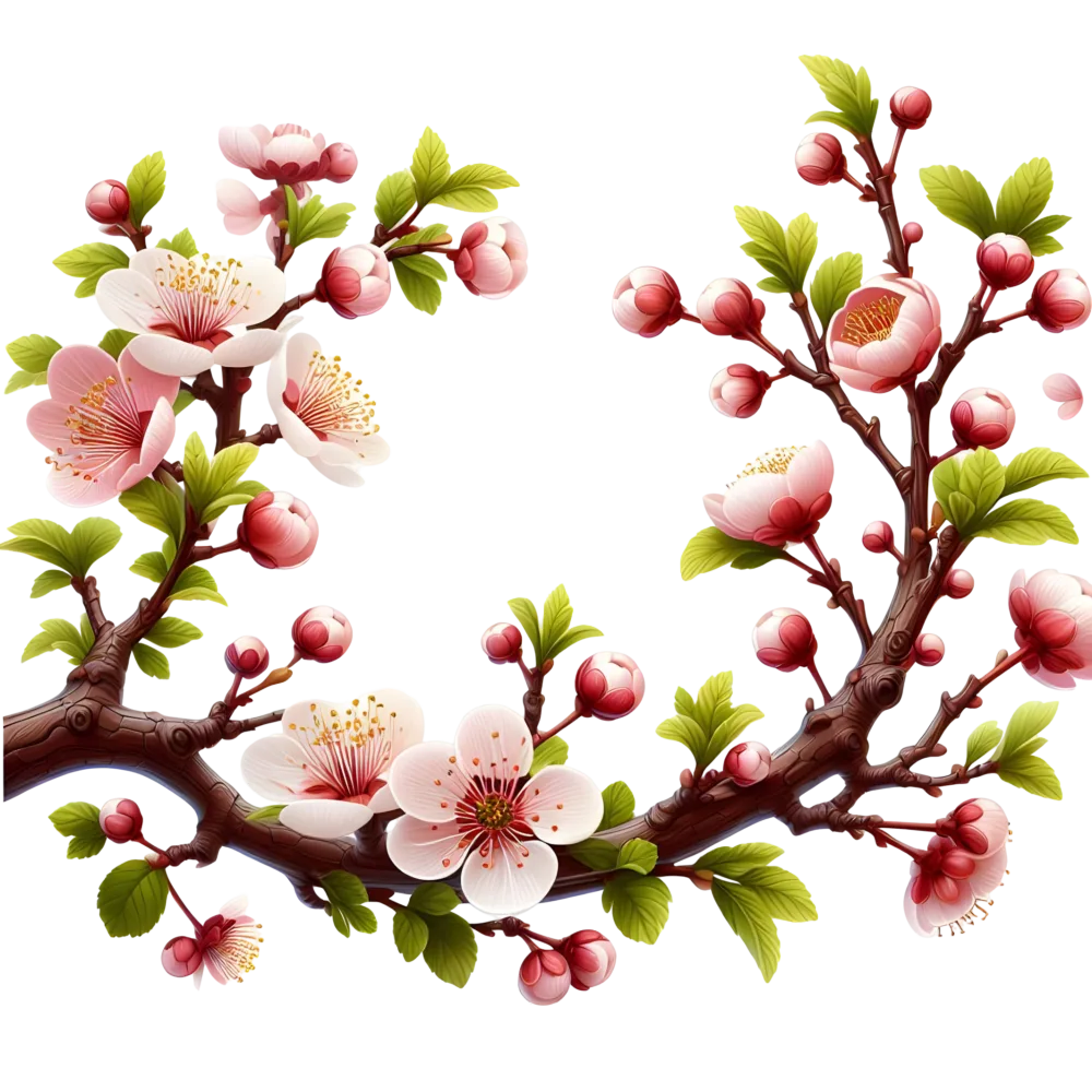 Cherry Blossom Branch with Pink and White Flowers