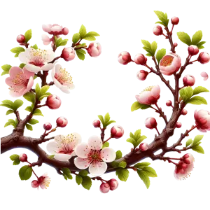 Cherry Blossom Branch with Pink and White Flowers