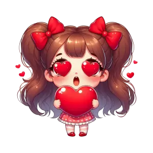 Chibi Girl with Heart Eyes Holding Large Heart