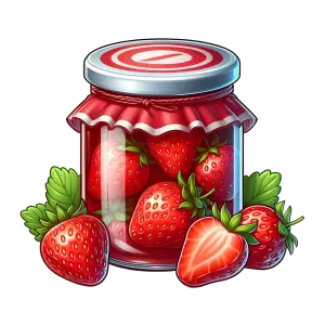 Glass Jar of Fresh Strawberry Jam with Strawberries