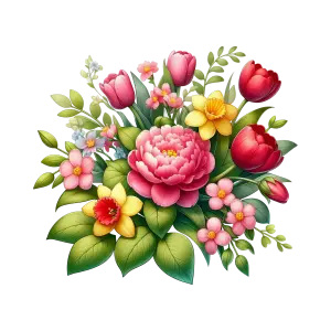 Colorful Spring Flowers Bouquet with Tulips and Daffodils