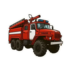 Illustration of Red Fire Truck with Water Cannon and Ladder