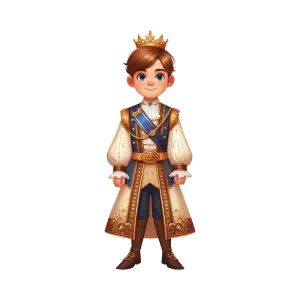 Cartoon Young Prince Wearing Royal Attire and Golden Crown