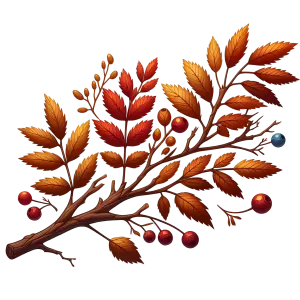 Autumn Branch with Colorful Berries and Orange Leaves