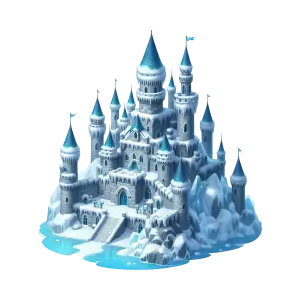 Fantasy Icy Snow-Covered Castle with Blue Spires