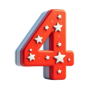 3D Number 4 Red with White Stars