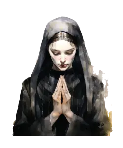 Praying Woman in Dark Hooded Cloak