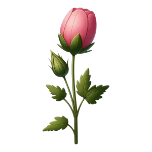Pink Ranunculus Flower with Bud and Green Leaves