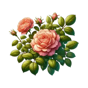 Detailed Pink Roses with Green Leaves Illustration