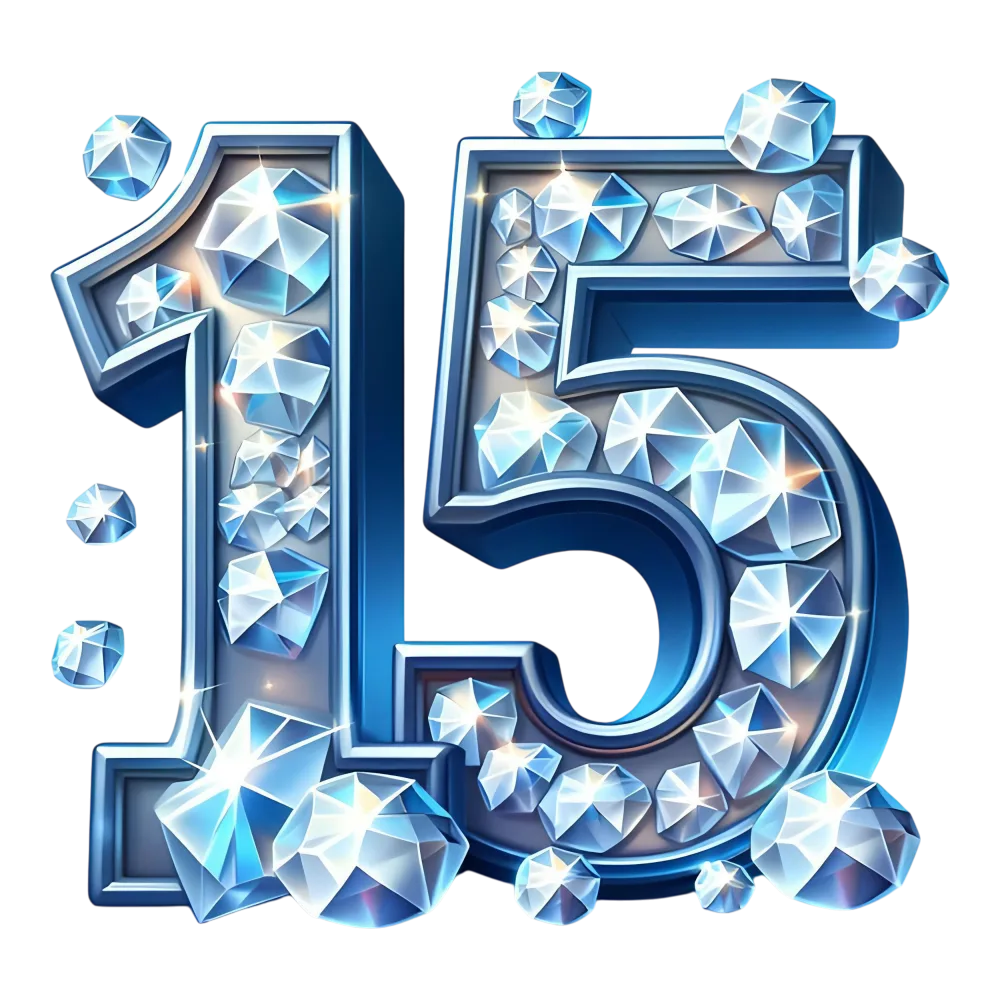Shiny Number 15 with Blue and White Diamonds