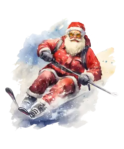Santa Claus Skiing in Snow with Sunglasses