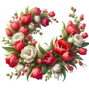 Floral Wreath with Red and White Tulips