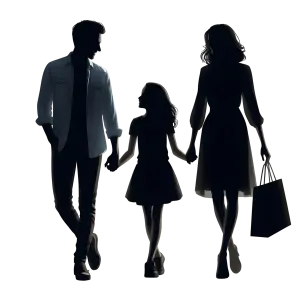 Silhouettes of Family Walking Together Holding Hands