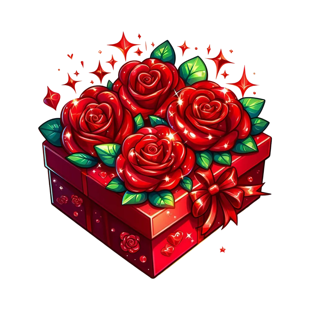 Red Gift Box with Sparkling Roses and Ribbon