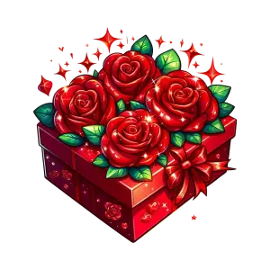 Red Gift Box with Sparkling Roses and Ribbon