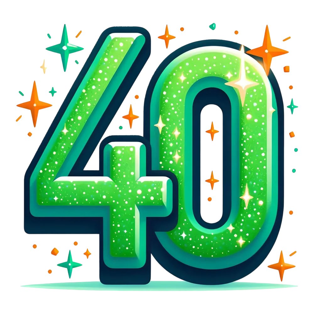 Green Glittering Number 40 with Sparkles