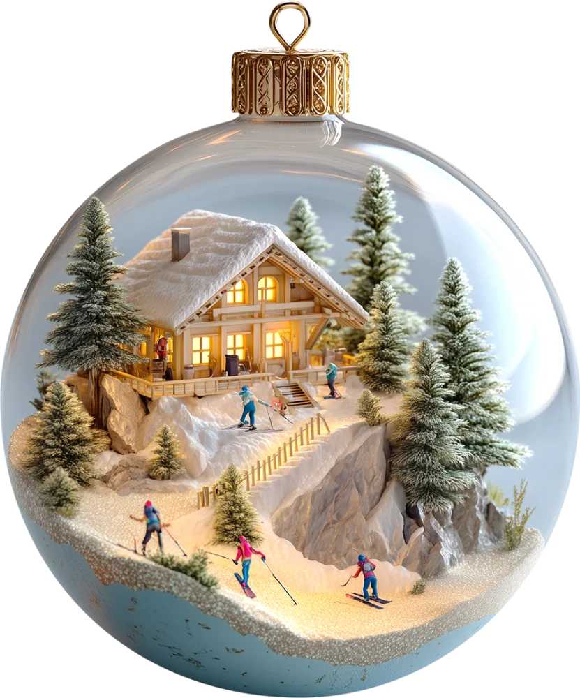 Winter Ski Chalet Scene Inside Christmas Ornament