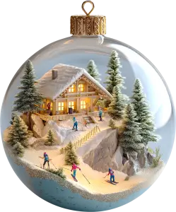 Winter Ski Chalet Scene Inside Christmas Ornament