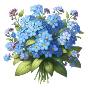 Bouquet of Blue Forget-Me-Not Flowers with Green Leaves