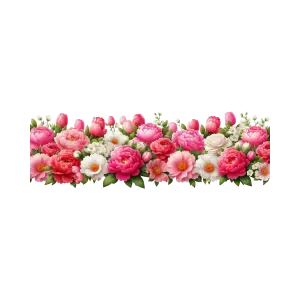 Border of Pink and White Flowers with Green Leaves