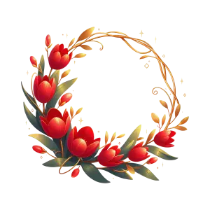 Decorative Floral Wreath with Red Tulips and Golden Leaves