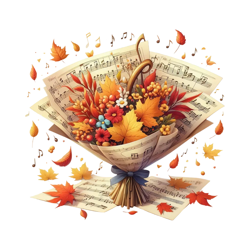 Autumn Bouquet with Musical Notes and Sheet Music