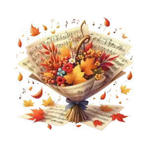 Autumn Bouquet with Musical Notes and Sheet Music