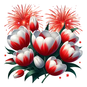 Red and White Tulip Bouquet with Fireworks
