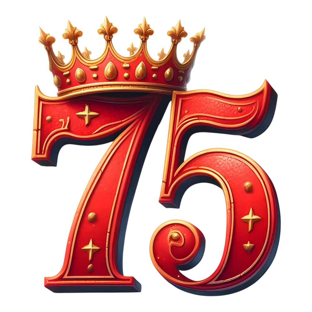 Red Number 75 with Golden Crown and Decorative Elements