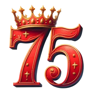 Red Number 75 with Golden Crown and Decorative Elements