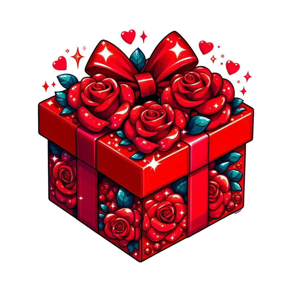 Red Romantic Gift Box with Roses and Hearts