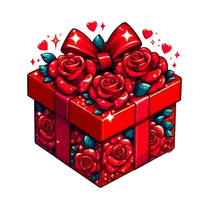 Red Romantic Gift Box with Roses and Hearts