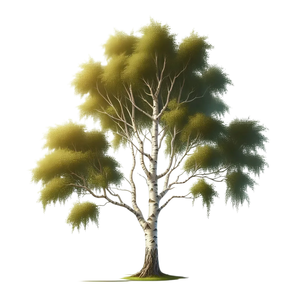 Detailed Birch Tree with Green Foliage PNG