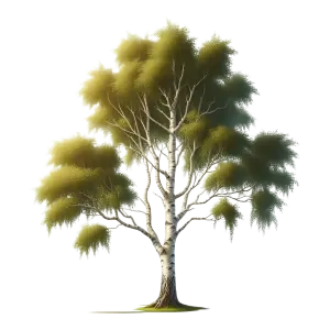 Detailed Birch Tree with Green Foliage PNG