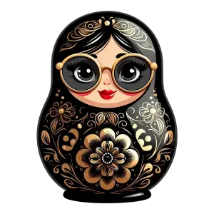 Decorative Russian Matryoshka Doll with Large Glasses and Floral Patterns