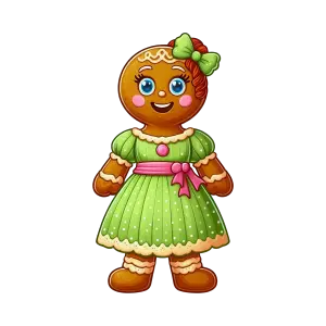 Gingerbread Girl Cookie Wearing Green Dress with Bow